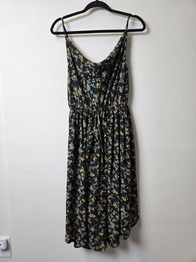 Pinch Black Floral Spaghetti Strap Midi Dress with Yellow & Blue Flowers